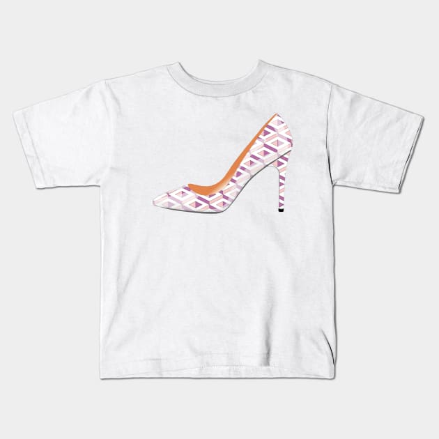 High heeled shoe in rose quartz and bodacious pink pattern Kids T-Shirt by DavidASmith